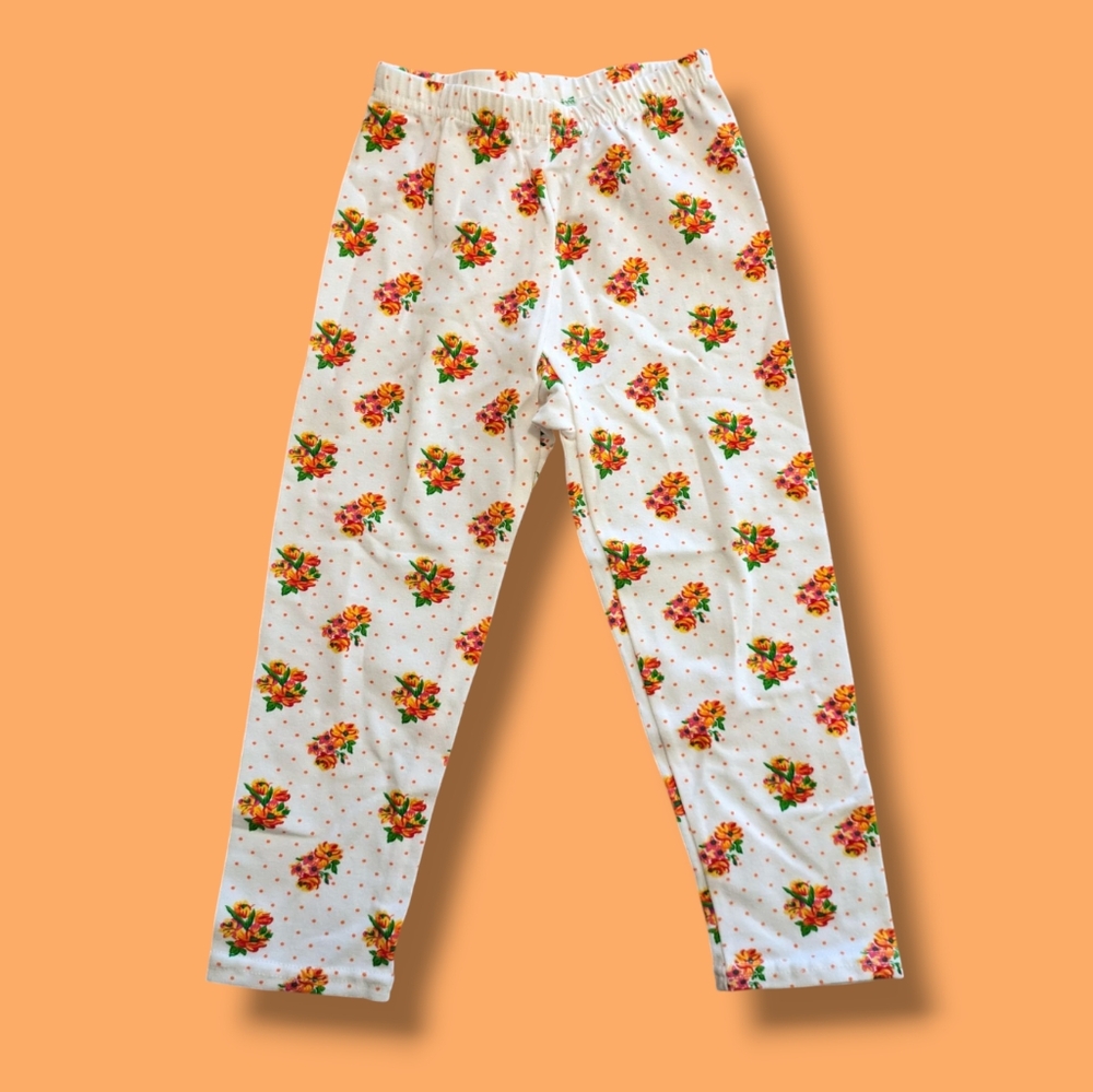 Vintage 90s Size 18-24 Months Floral Print White Leggings